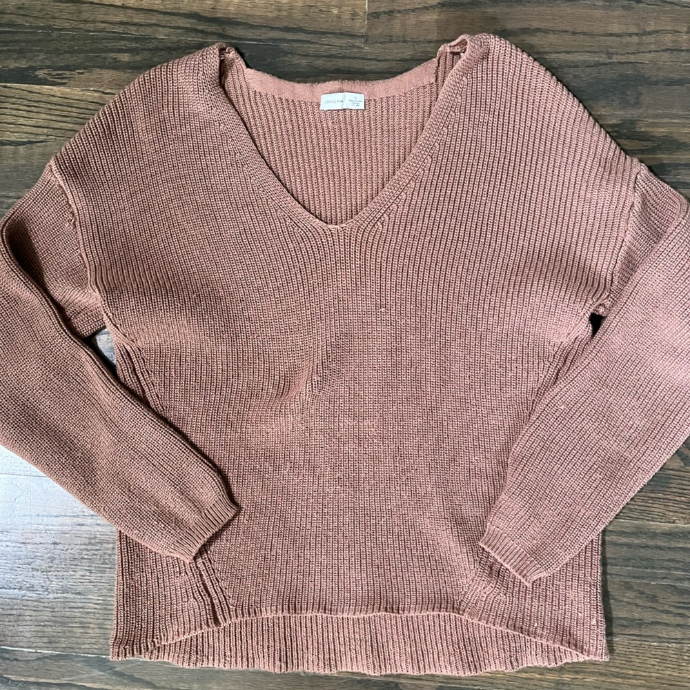 Gentle Fawn knitted brown/camel v-neck sweater (SZ SM)